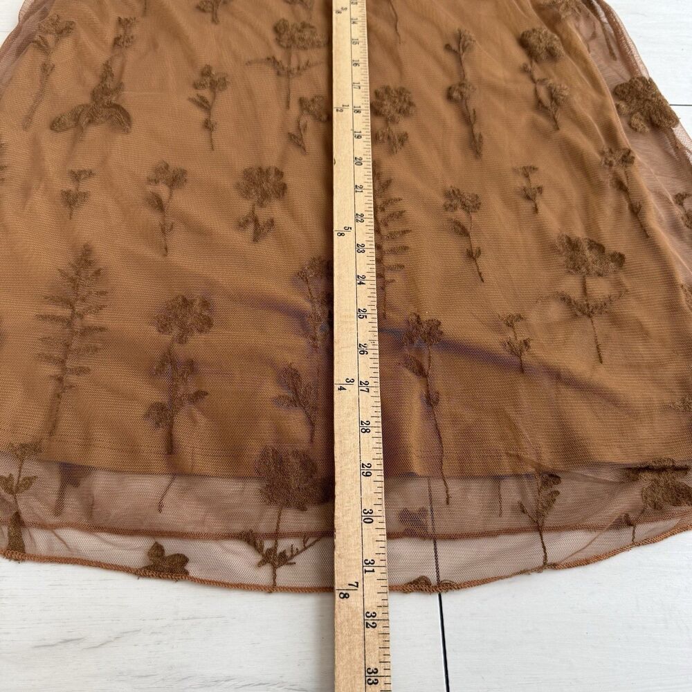Free People Celina Brown Sheer Lace Mini Dress Womens XS Long sleeve Embroidered - Picture 12 of 13